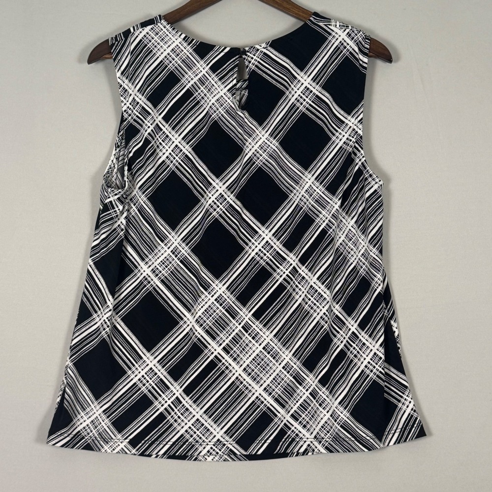 Jones New York Plaid Blouse Women Small Black White NWOT Keyhole Sleeveless Top